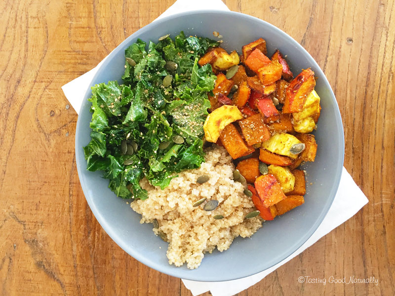 Tasting Good Naturally : Je partage avec vous une idée d’assiette saine et végétalienne : Quinoa, Kale, Potimarron et Panais au four. Intéressé(e) ? C’est par ici !